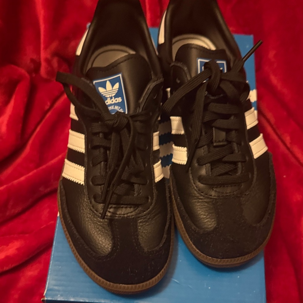 adidas Black Leather Sneakers with White Stripes